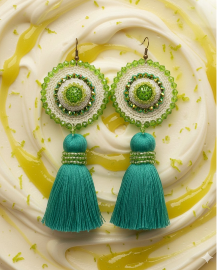 Háčkované dizajnové náušnice "Limetkový krém"